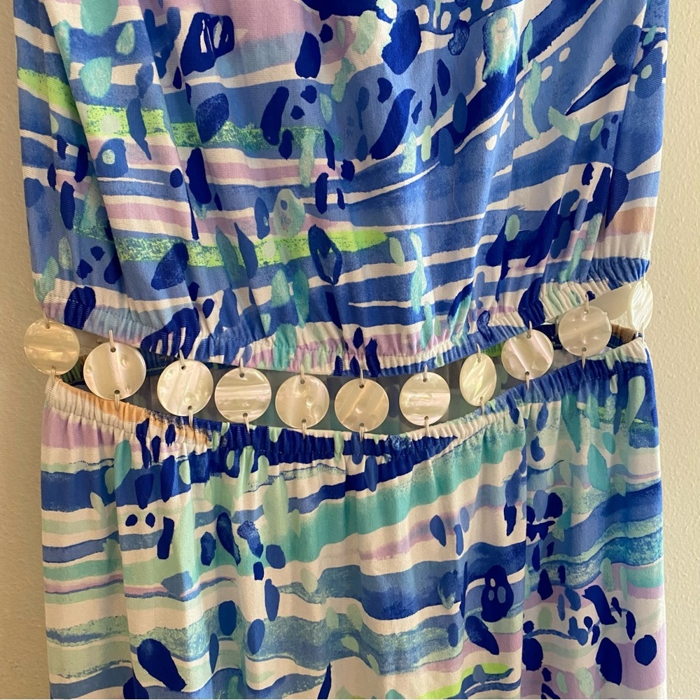 Lilly Pulitzer Mika Strapless Maxi Dress Chasing Waves Engineered Blue Current - Picture 4 of 8